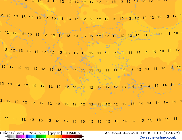 Height/Temp. 850 hPa COAMPS Mo 23.09.2024 18 UTC