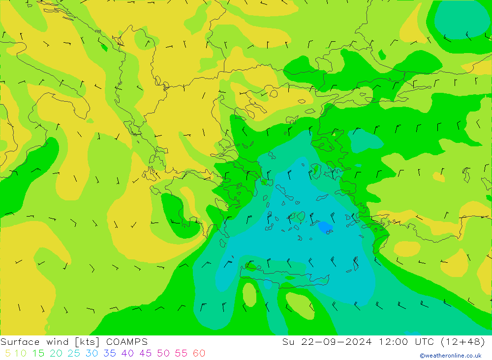 Vento 10 m COAMPS Dom 22.09.2024 12 UTC