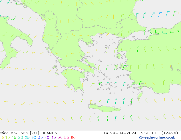 Rüzgar 850 hPa COAMPS Sa 24.09.2024 12 UTC