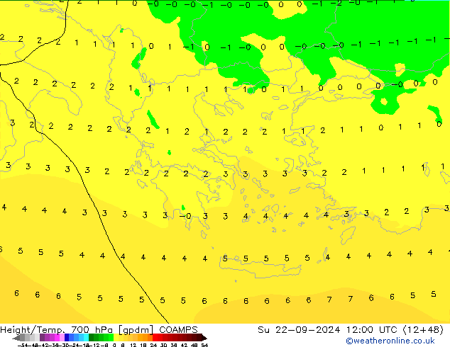 Hoogte/Temp. 700 hPa COAMPS zo 22.09.2024 12 UTC