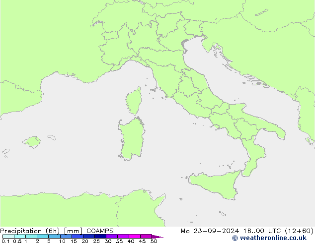 Totale neerslag (6h) COAMPS ma 23.09.2024 00 UTC