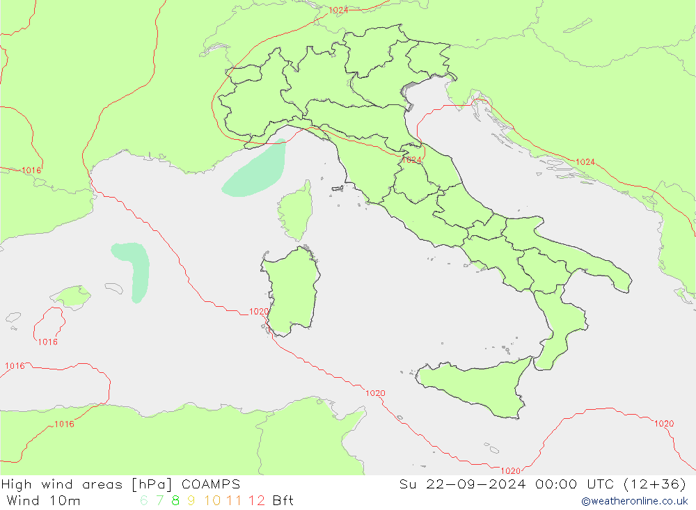 High wind areas COAMPS  22.09.2024 00 UTC