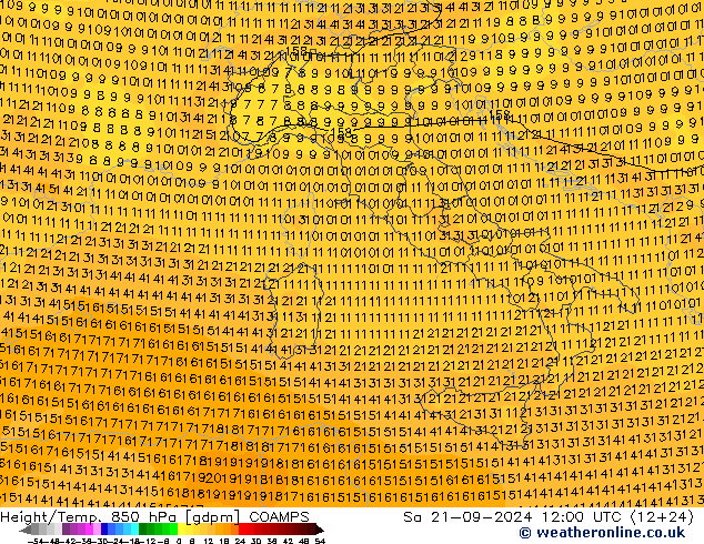 Height/Temp. 850 гПа COAMPS сб 21.09.2024 12 UTC