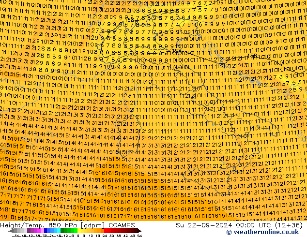 Height/Temp. 850 hPa COAMPS Su 22.09.2024 00 UTC