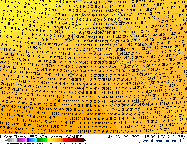 Height/Temp. 850 hPa COAMPS lun 23.09.2024 18 UTC