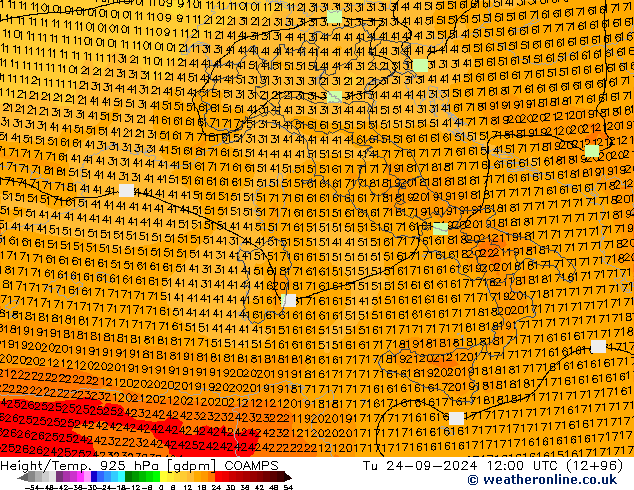 Yükseklik/Sıc. 925 hPa COAMPS Sa 24.09.2024 12 UTC