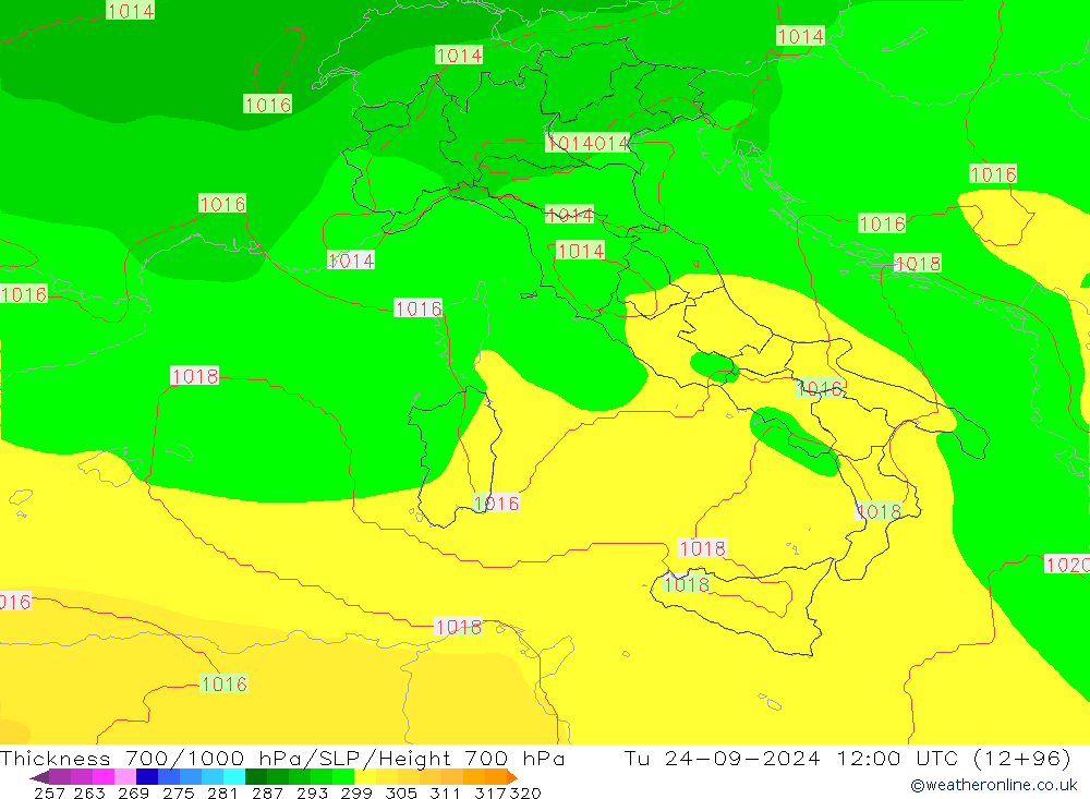 Thck 700-1000 гПа COAMPS вт 24.09.2024 12 UTC