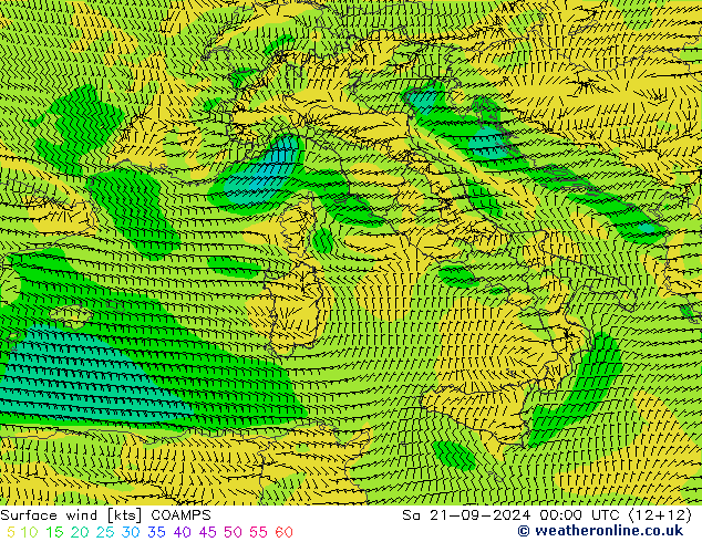 Surface wind COAMPS Sa 21.09.2024 00 UTC