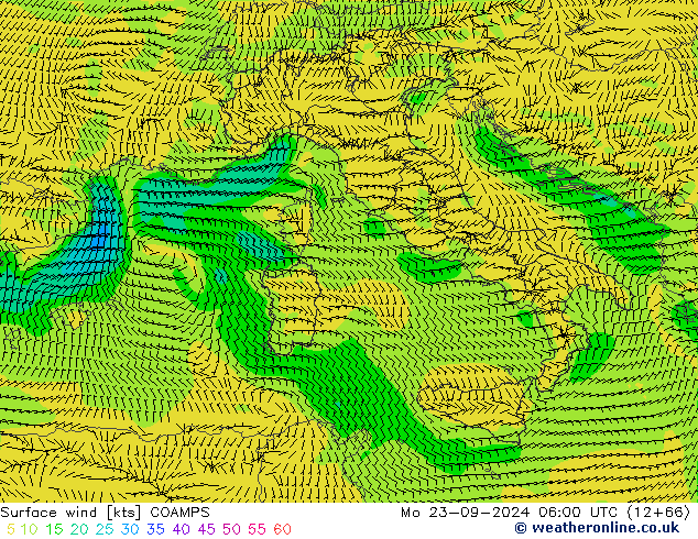 Rüzgar 10 m COAMPS Pzt 23.09.2024 06 UTC