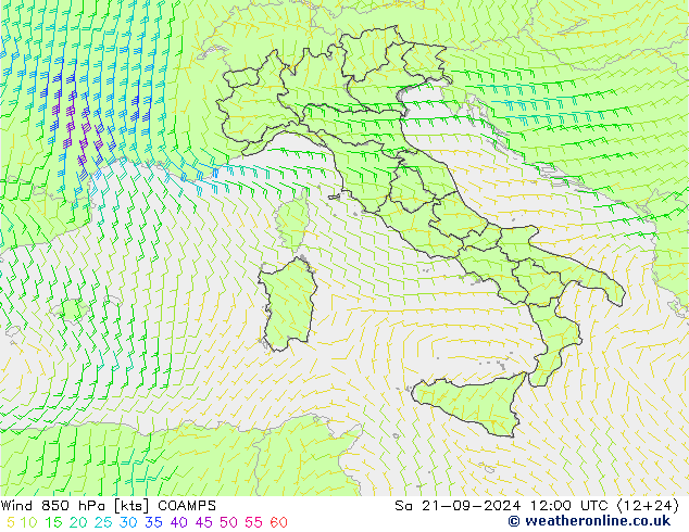 Rüzgar 850 hPa COAMPS Cts 21.09.2024 12 UTC