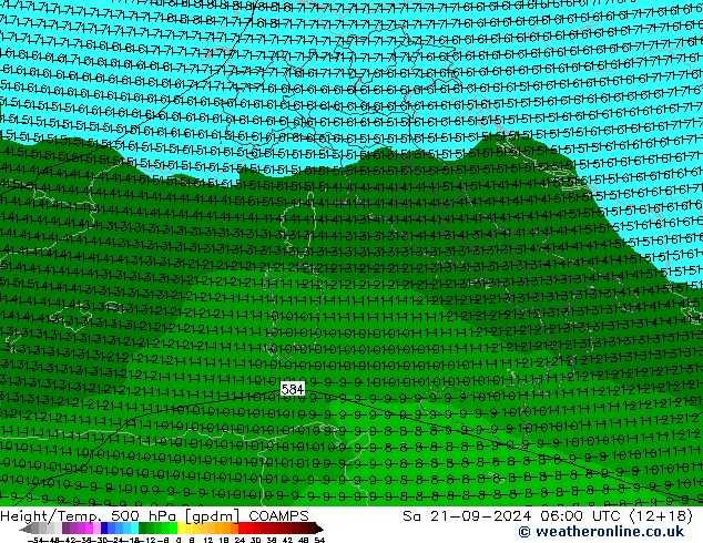 Height/Temp. 500 hPa COAMPS Sa 21.09.2024 06 UTC