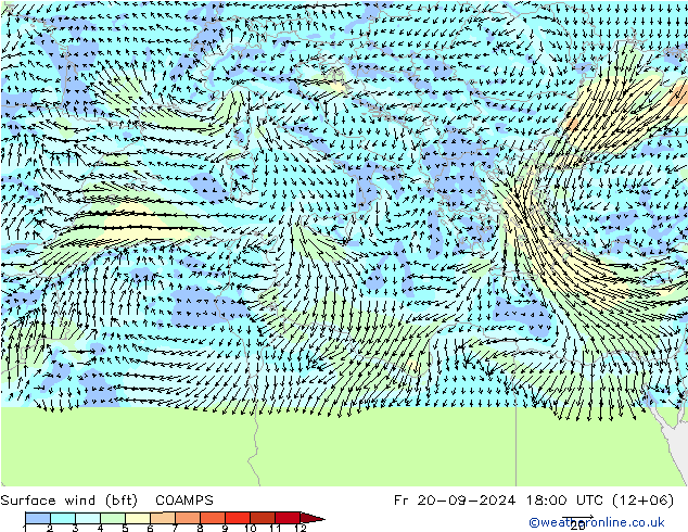 Wind 10 m (bft) COAMPS vr 20.09.2024 18 UTC