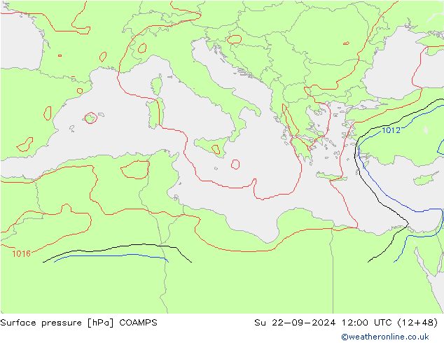 Pressione al suolo COAMPS dom 22.09.2024 12 UTC