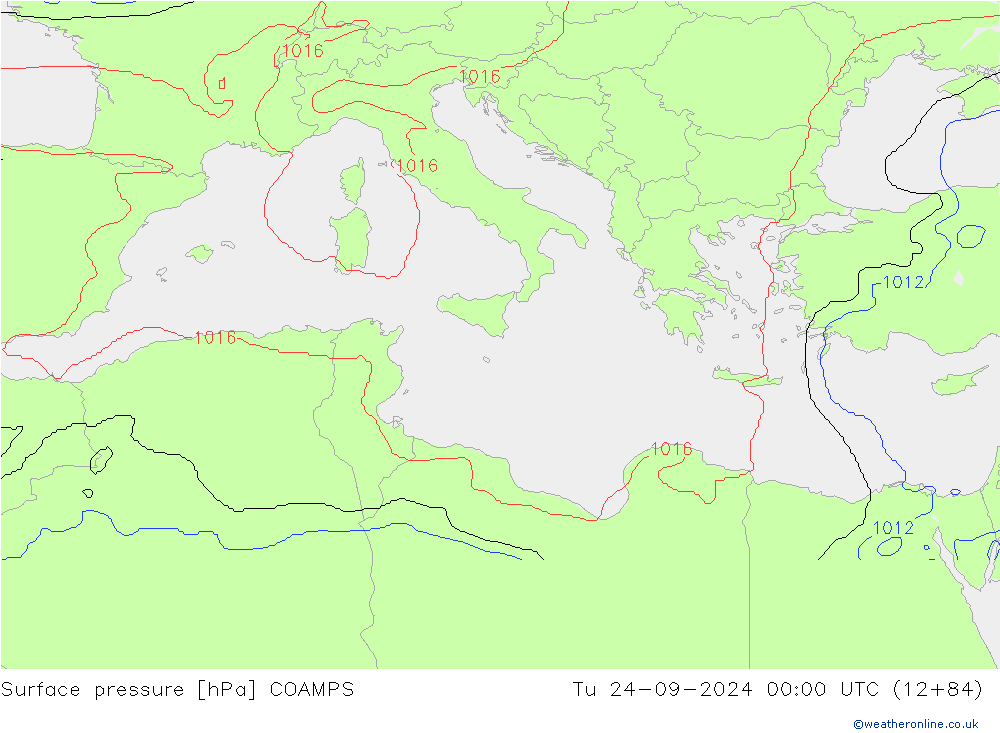 Surface pressure COAMPS Tu 24.09.2024 00 UTC