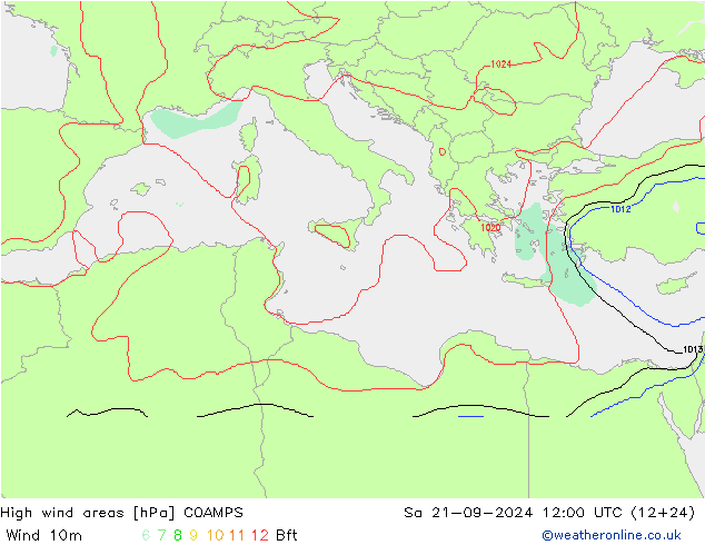 High wind areas COAMPS сб 21.09.2024 12 UTC