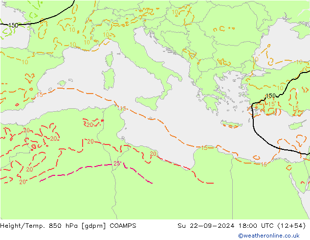 Height/Temp. 850 hPa COAMPS nie. 22.09.2024 18 UTC