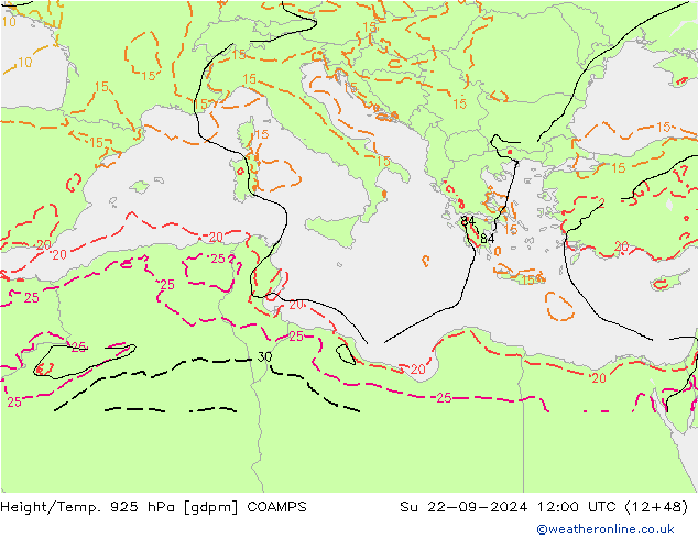 Height/Temp. 925 hPa COAMPS Su 22.09.2024 12 UTC