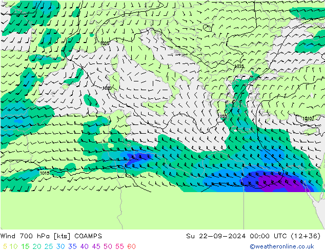 Wind 700 hPa COAMPS Ne 22.09.2024 00 UTC