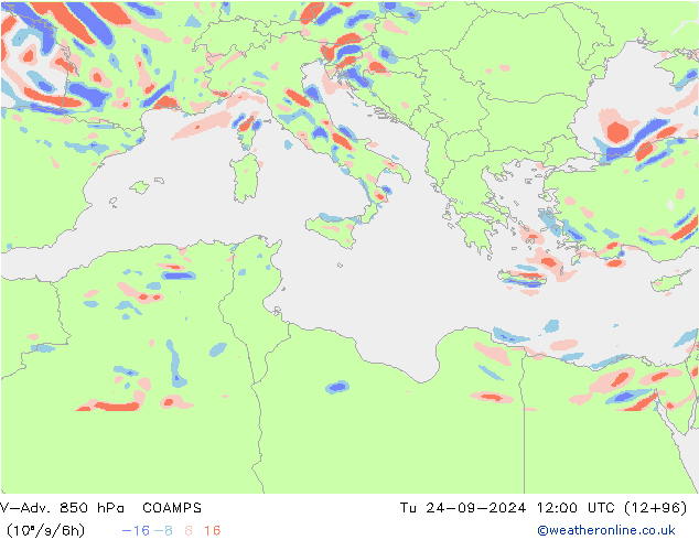 V-Adv. 850 hPa COAMPS Tu 24.09.2024 12 UTC