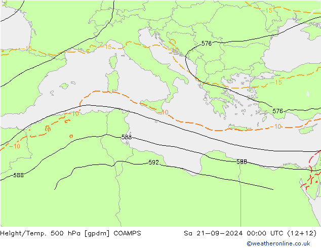 Géop./Temp. 500 hPa COAMPS sam 21.09.2024 00 UTC