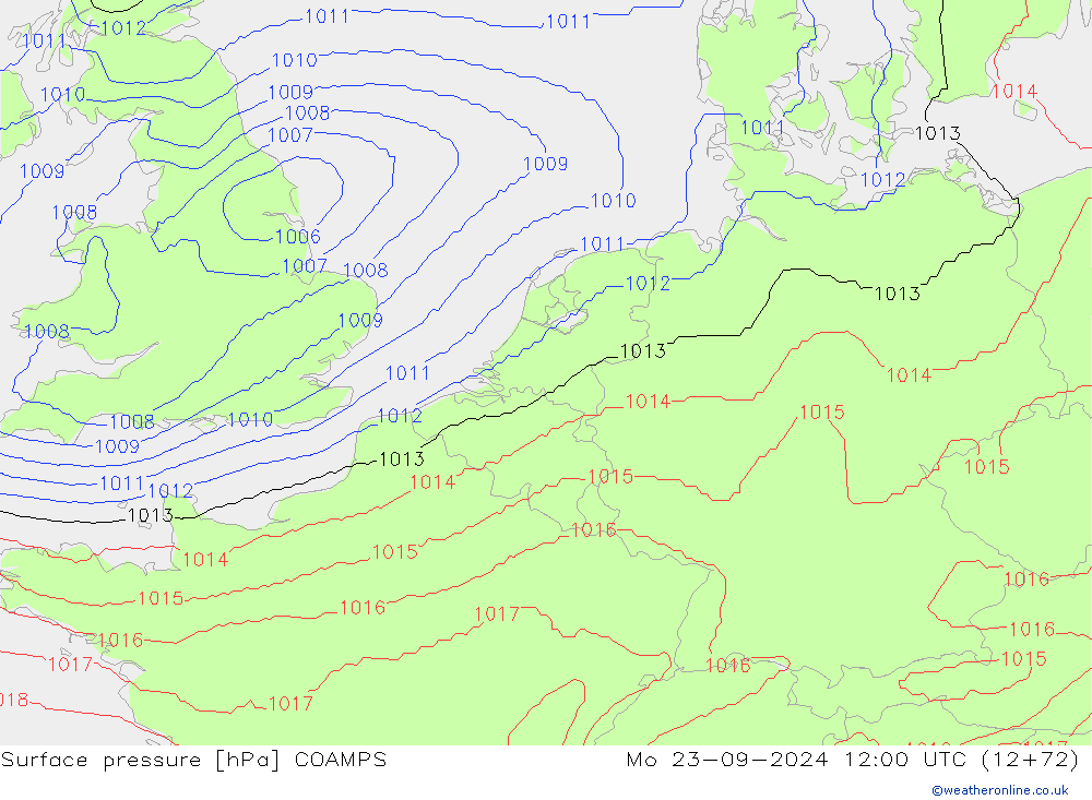 Surface pressure COAMPS Mo 23.09.2024 12 UTC