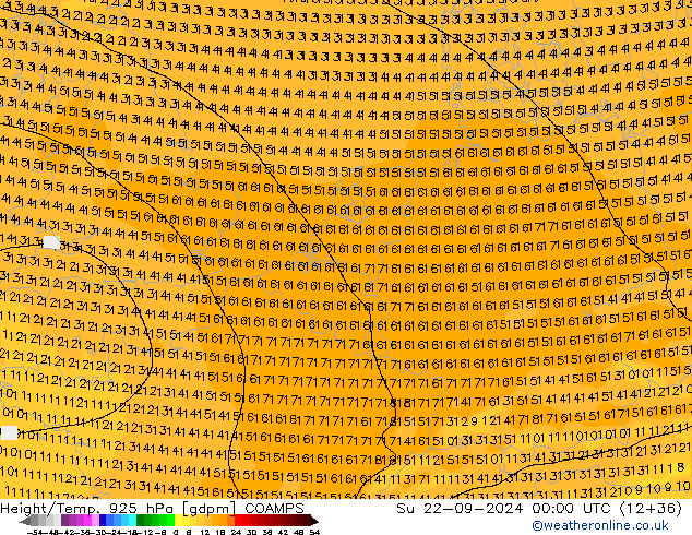 Yükseklik/Sıc. 925 hPa COAMPS Paz 22.09.2024 00 UTC