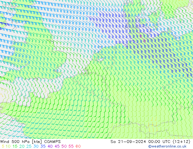 Wind 500 hPa COAMPS Sa 21.09.2024 00 UTC