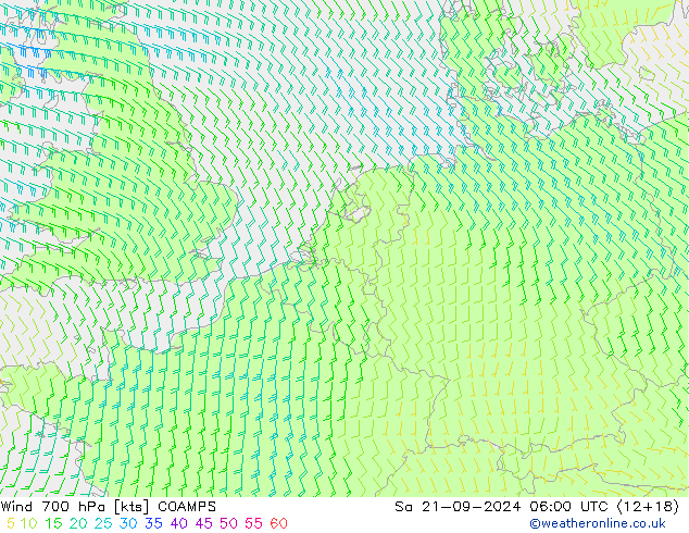 Wind 700 hPa COAMPS Sa 21.09.2024 06 UTC