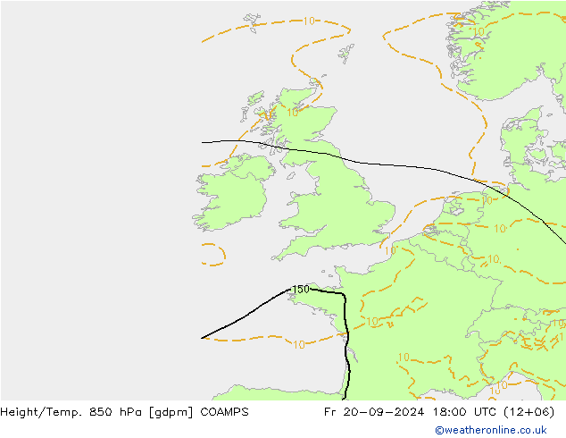 Height/Temp. 850 гПа COAMPS пт 20.09.2024 18 UTC