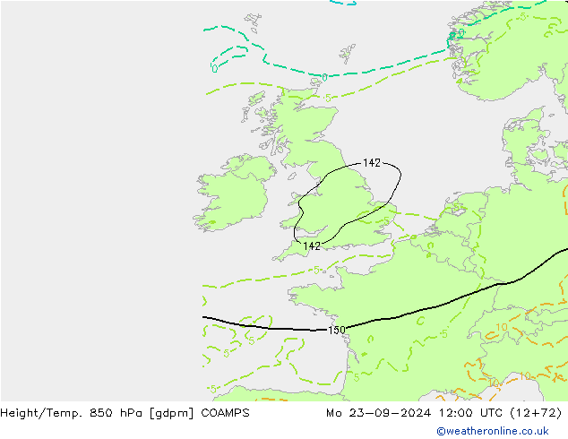 Geop./Temp. 850 hPa COAMPS lun 23.09.2024 12 UTC