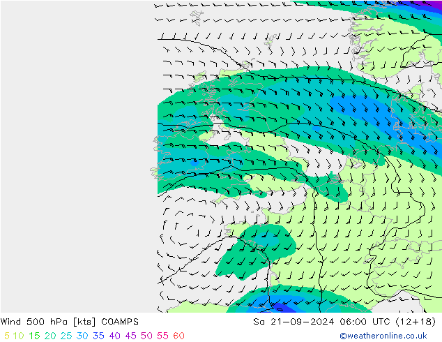 Wind 500 hPa COAMPS Sa 21.09.2024 06 UTC