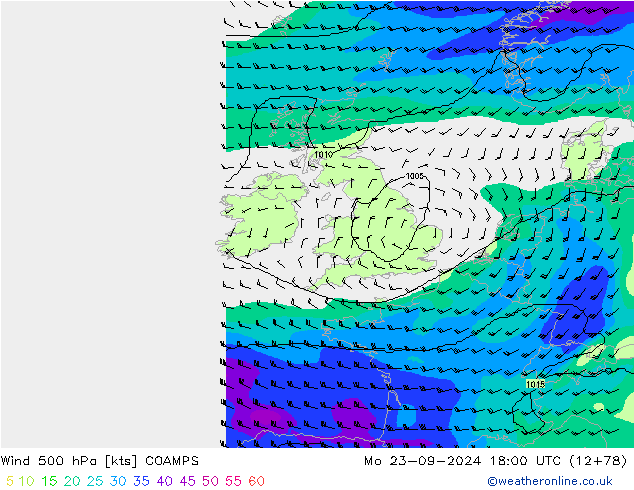 wiatr 500 hPa COAMPS pon. 23.09.2024 18 UTC