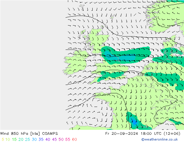 Wind 850 hPa COAMPS Fr 20.09.2024 18 UTC