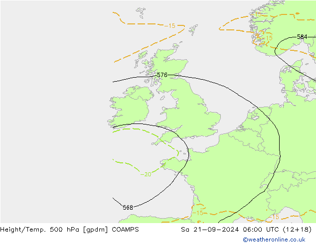 Height/Temp. 500 hPa COAMPS sab 21.09.2024 06 UTC