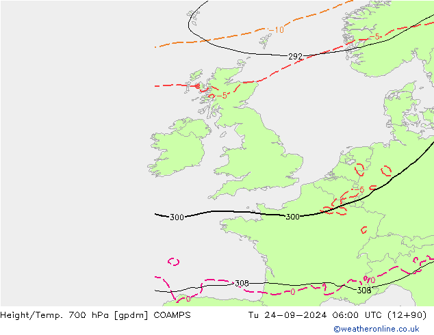 Height/Temp. 700 гПа COAMPS вт 24.09.2024 06 UTC