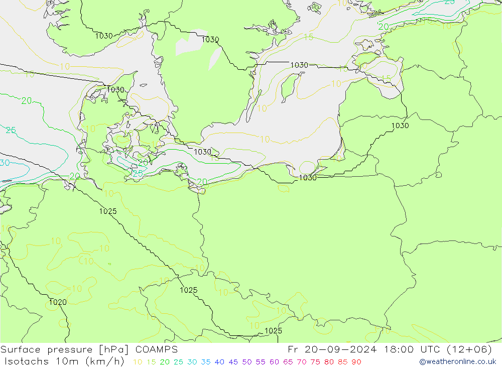 Izotacha (km/godz) COAMPS pt. 20.09.2024 18 UTC