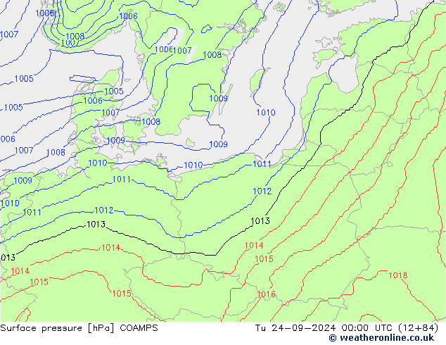 Surface pressure COAMPS Tu 24.09.2024 00 UTC