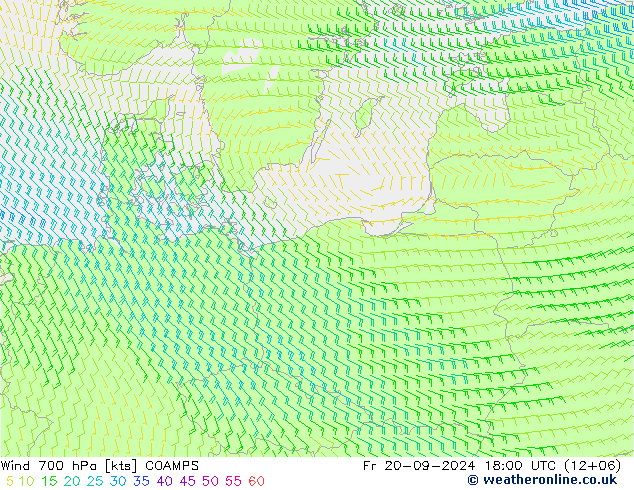 Wind 700 hPa COAMPS Fr 20.09.2024 18 UTC