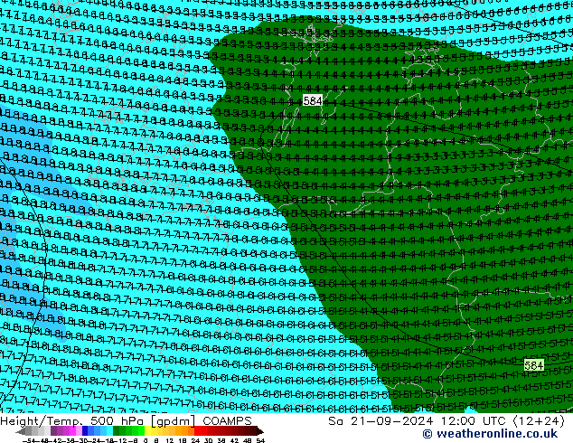 Height/Temp. 500 гПа COAMPS сб 21.09.2024 12 UTC