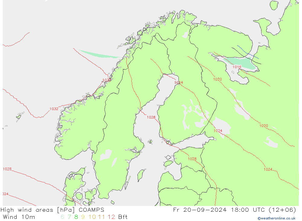 High wind areas COAMPS 星期五 20.09.2024 18 UTC