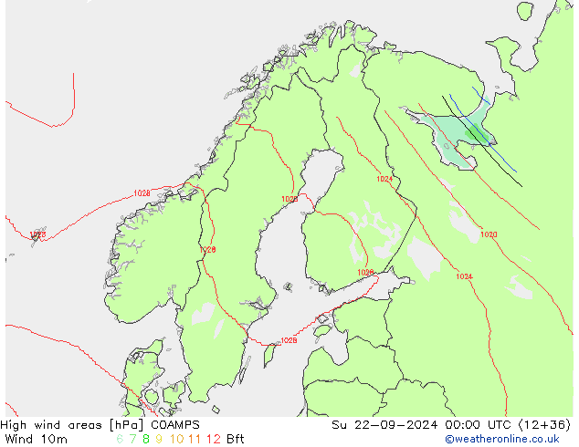 High wind areas COAMPS Su 22.09.2024 00 UTC