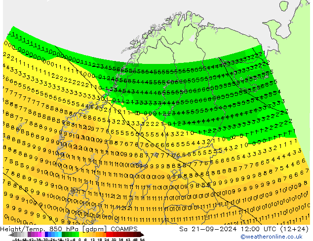 Height/Temp. 850 hPa COAMPS Sa 21.09.2024 12 UTC