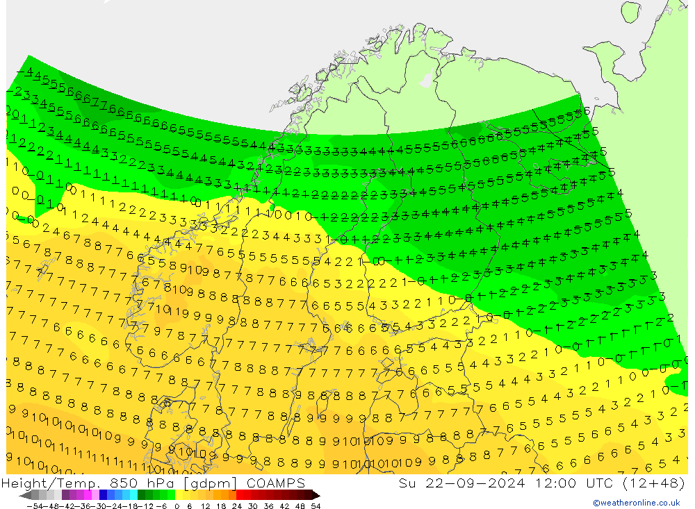 Height/Temp. 850 hPa COAMPS Su 22.09.2024 12 UTC