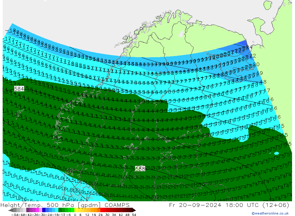 Height/Temp. 500 гПа COAMPS пт 20.09.2024 18 UTC