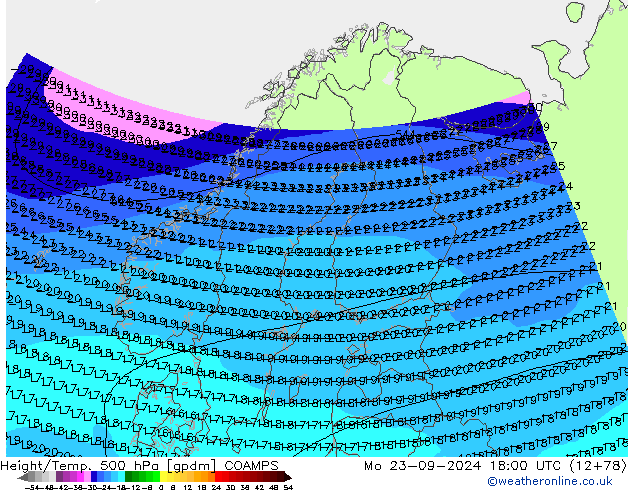 Height/Temp. 500 гПа COAMPS пн 23.09.2024 18 UTC