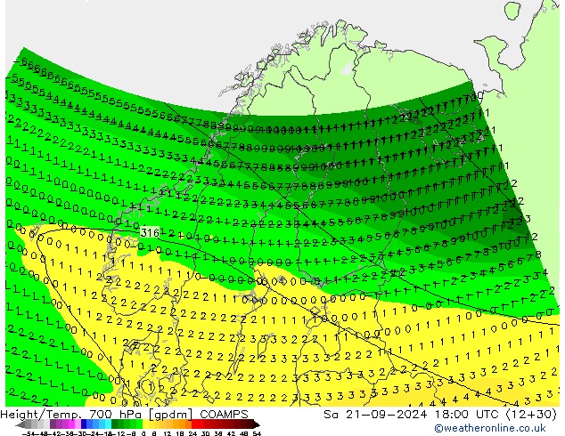 Height/Temp. 700 hPa COAMPS  21.09.2024 18 UTC