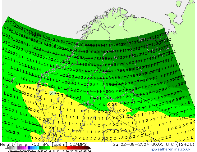 Height/Temp. 700 hPa COAMPS  22.09.2024 00 UTC