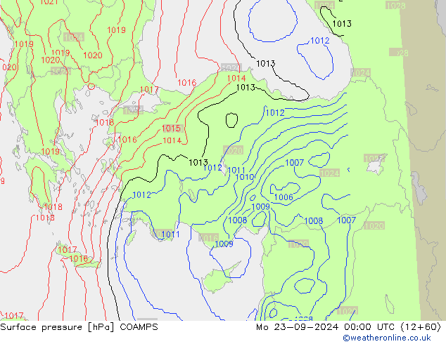 Surface pressure COAMPS Mo 23.09.2024 00 UTC