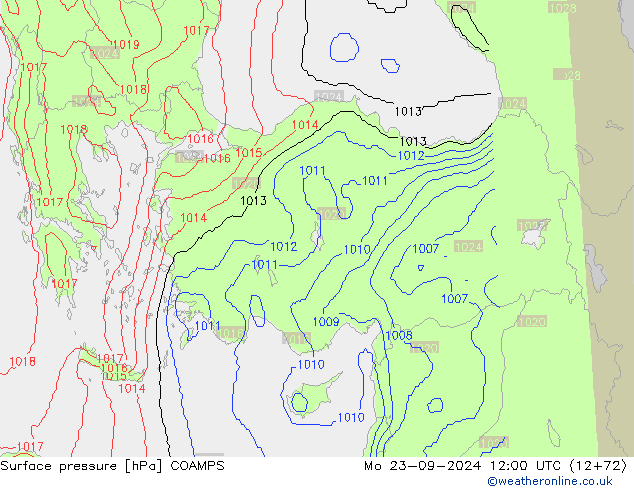 Surface pressure COAMPS Mo 23.09.2024 12 UTC