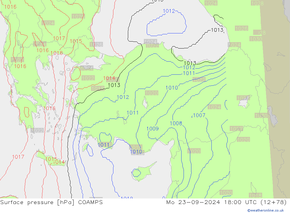 Surface pressure COAMPS Mo 23.09.2024 18 UTC